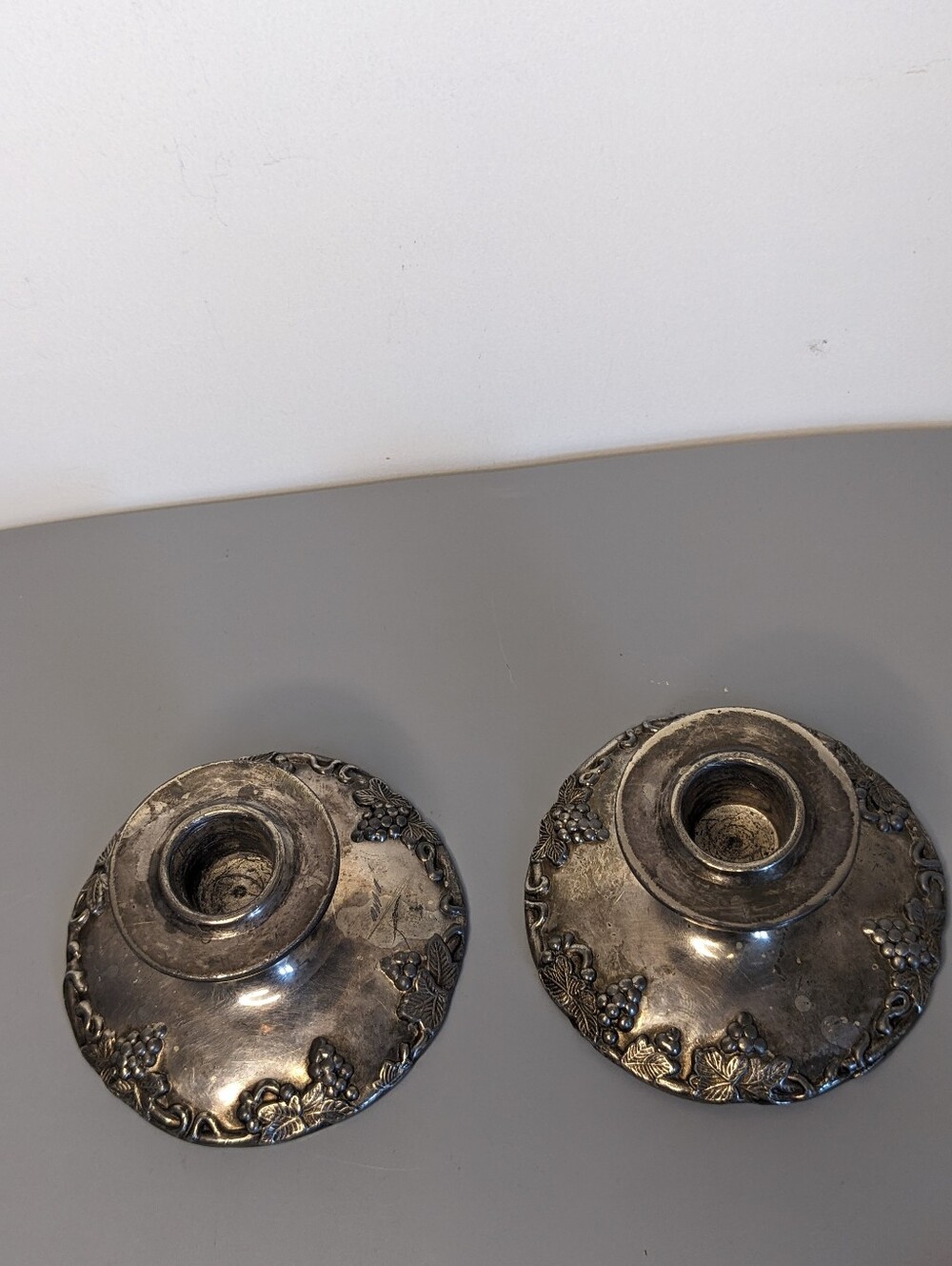 Vintage Viking Ep Lead Grape Cluster Silverplate Candlestick Holders Pair